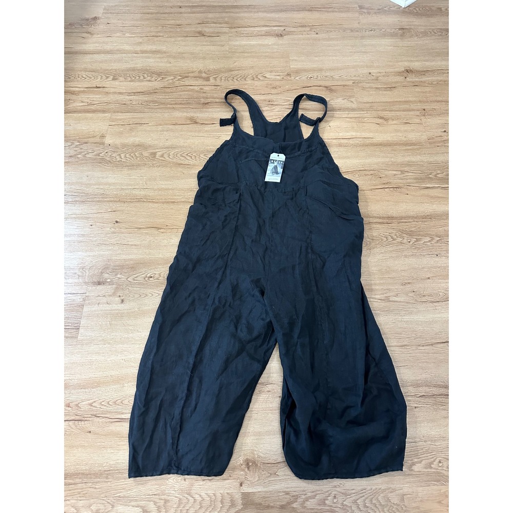 Cynthia Ashby Hattie Overall Black Linen Wide Leg Jumpsuit XL NWT Made in USA
